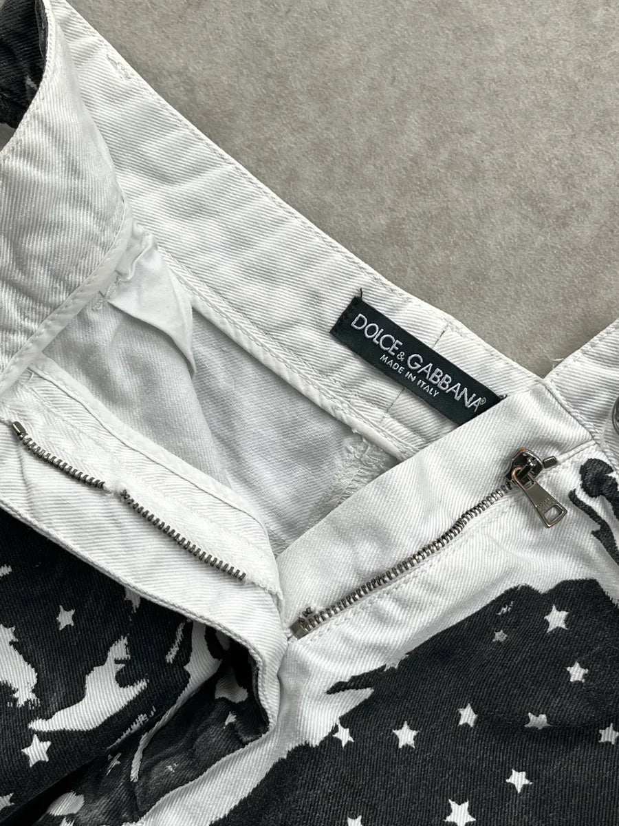 2010s Dolce & Gabbana Black Denim Star Print Bleach Effect Skirt lRdbaCrp 10