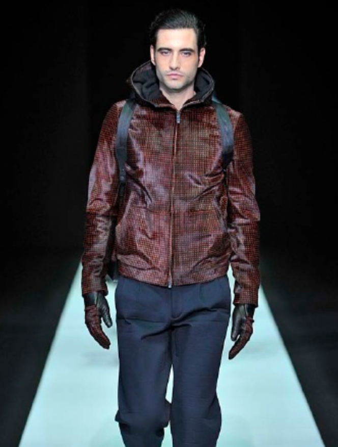 FW2013 Emporio Armani Goat Fur Black & Red Hooded Avant-Garde