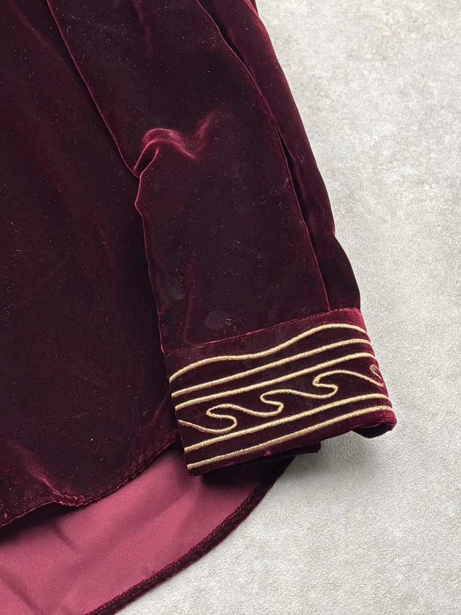 SS2019 Saint Laurent Dark Burgundy Velvet Western Embroidered Shirt lUiEDhnE 5
