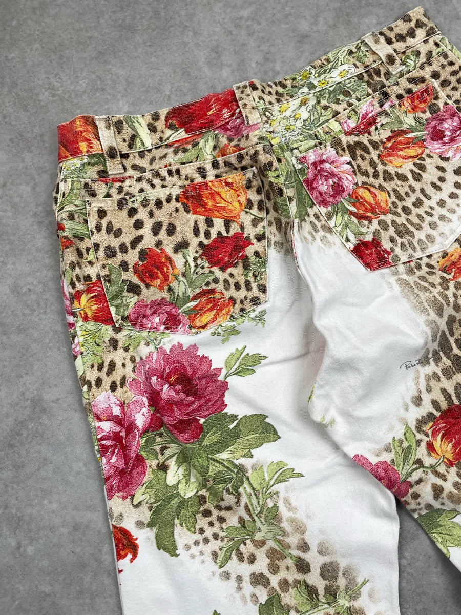 SS2002 Roberto Cavalli White Denim Floral Leopard Jeans lYYXnemN 11