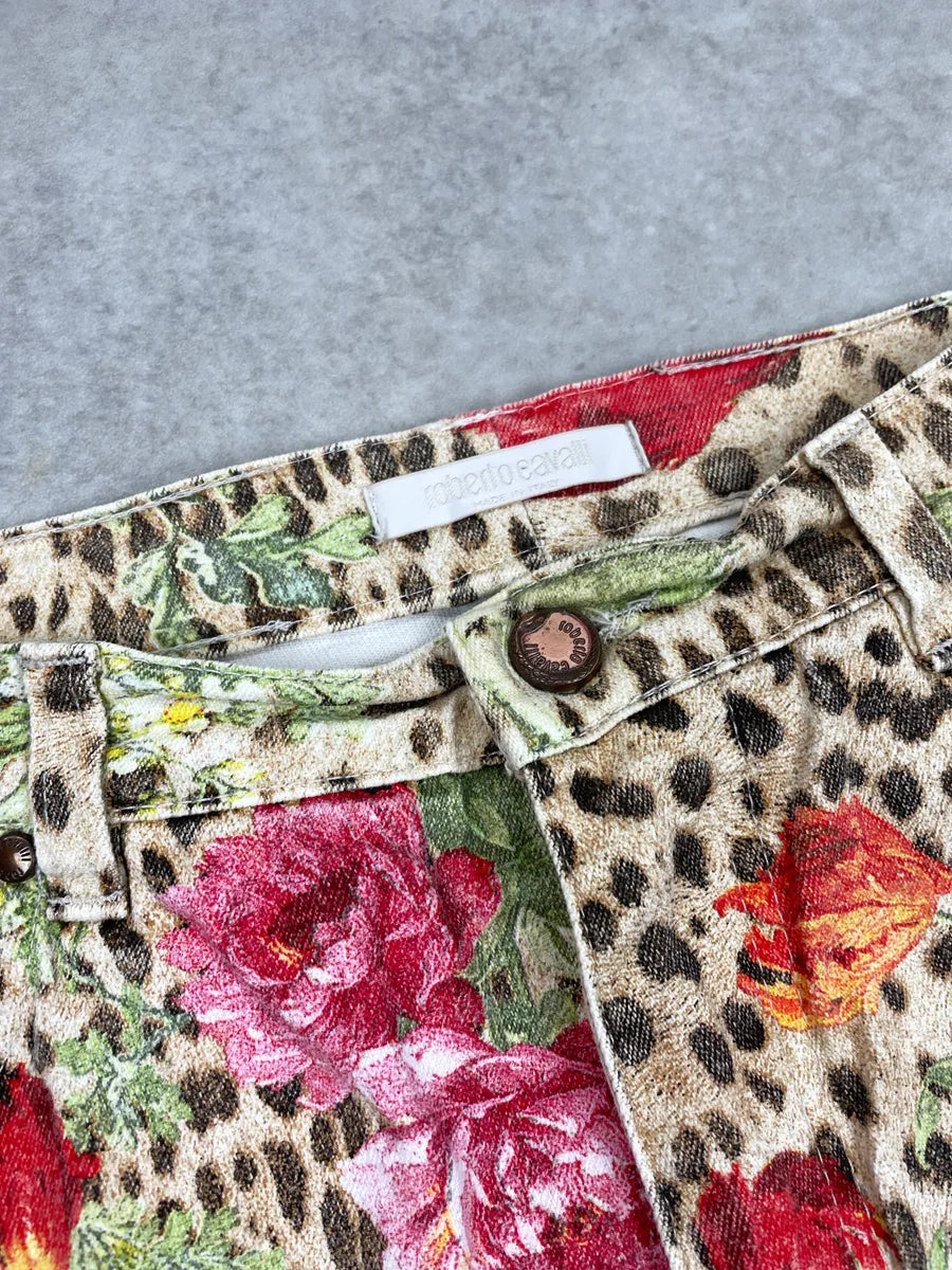 SS2002 Roberto Cavalli White Denim Floral Leopard Jeans lYYXnemN 12