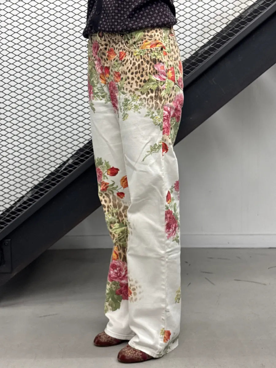 SS2002 Roberto Cavalli White Denim Floral Leopard Jeans lYYXnemN 2