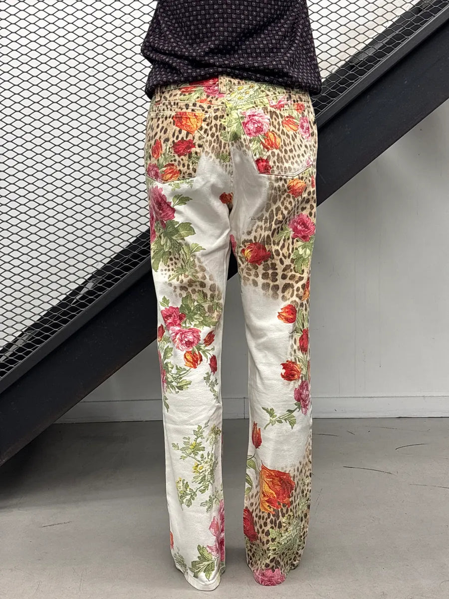 SS2002 Roberto Cavalli White Denim Floral Leopard Jeans lYYXnemN 3