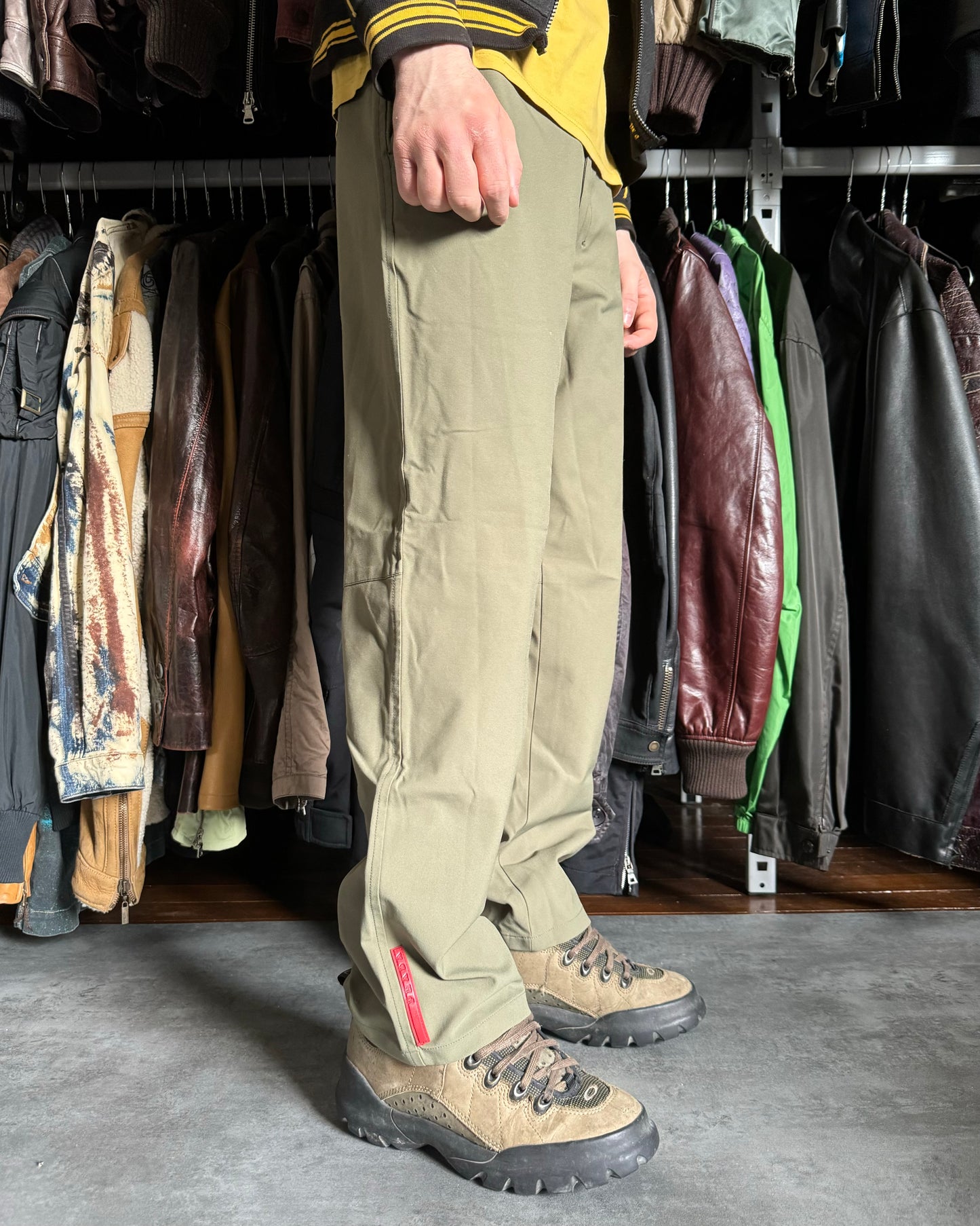 SS2003 Prada Linea Rossa Olive Nylon Cozy Pants (S) - 2