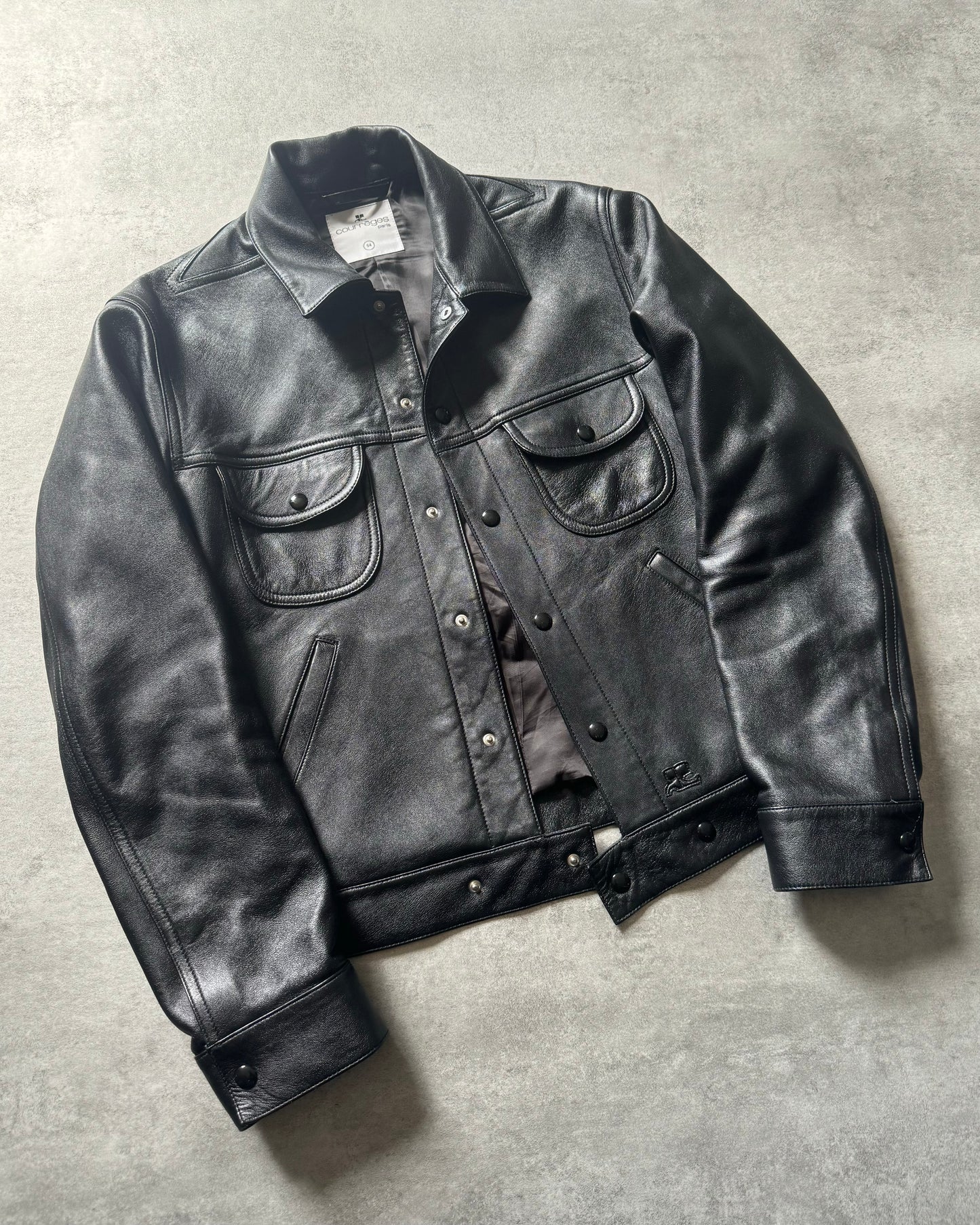 AW2023 Courrèges Worker Black Minimalist Leather Jacket (L) - 5