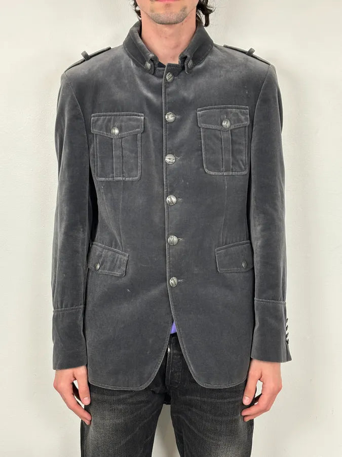 Lagerfeld Grey Cotton Officer Buttoned Blazer Jacket bshuOef 1