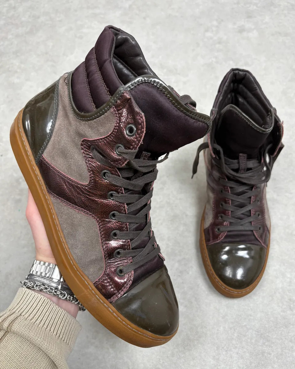 Lanvin Bordeaux & Grey High Top Leather Sneakers eOZpFGZ 0
