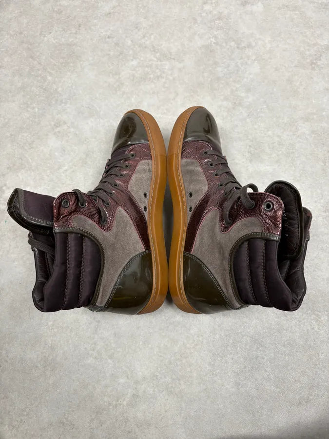 Lanvin Bordeaux & Grey High Top Leather Sneakers eOZpFGZ 5