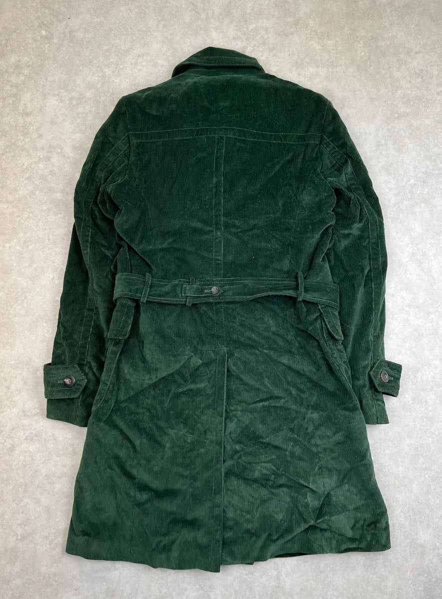 2000s Gucci Dark Green Corduroy Double-Breasted Long Trench Coat pCAdxhu 3