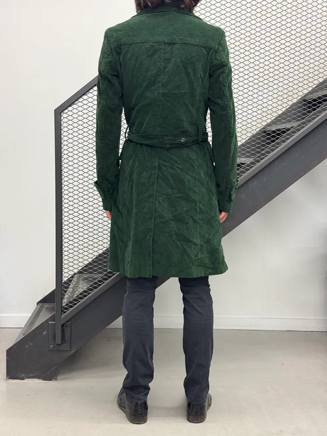 2000s Gucci Dark Green Corduroy Double-Breasted Long Trench Coat pCAdxhu 2
