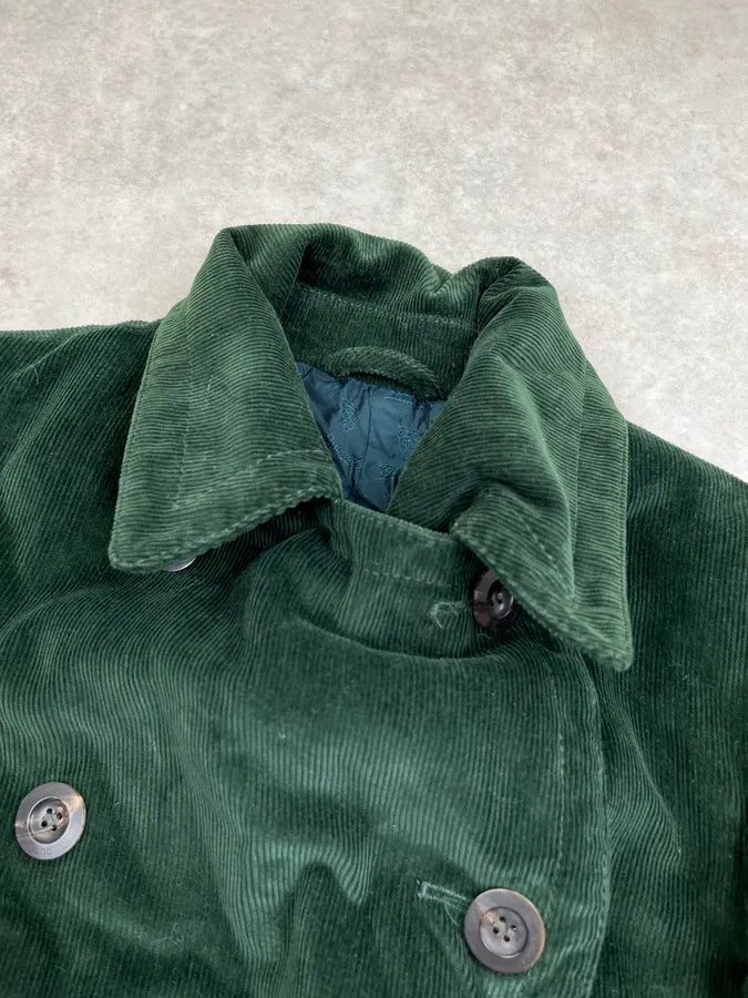 2000s Gucci Dark Green Corduroy Double-Breasted Long Trench Coat pCAdxhu 7