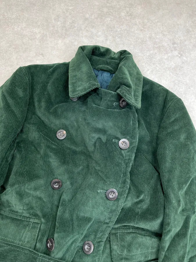 2000s Gucci Dark Green Corduroy Double-Breasted Long Trench Coat pCAdxhu 5