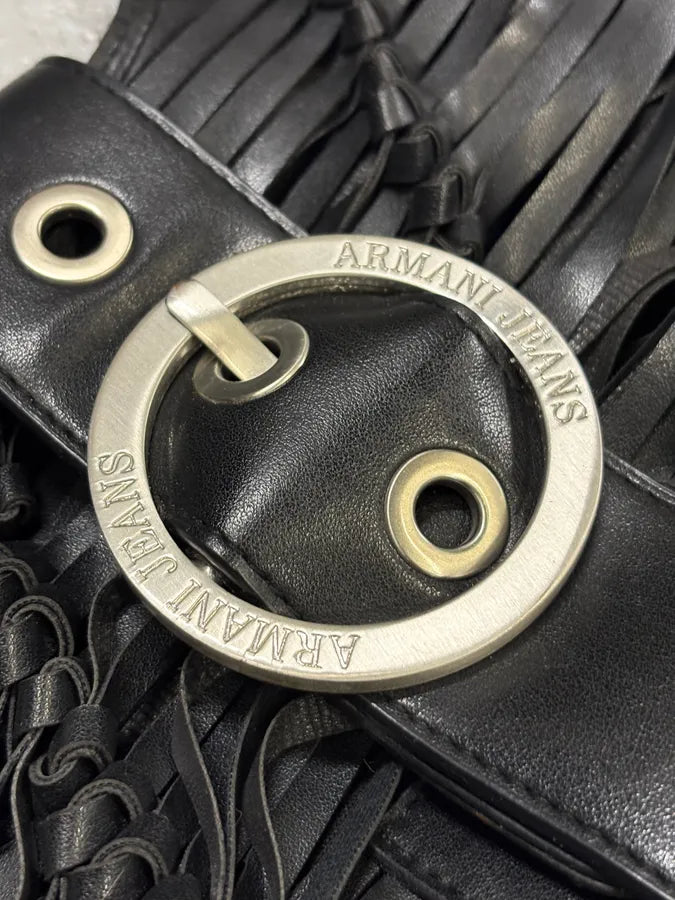 1990s Armani Black Leather Ruched Handle Bag bEqGtuf 6