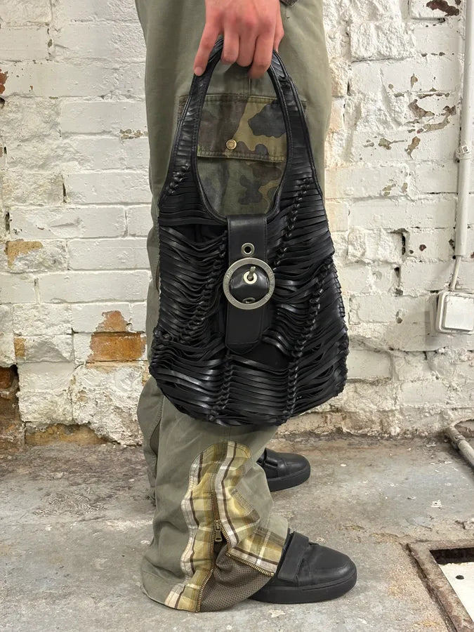 1990s Armani Black Leather Ruched Handle Bag bEqGtuf 1