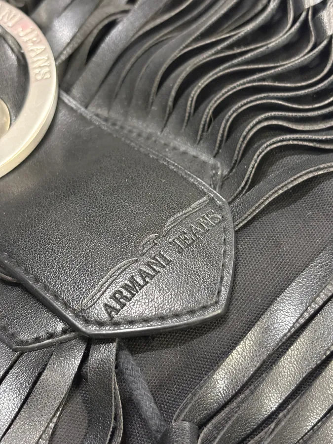1990s Armani Black Leather Ruched Handle Bag bEqGtuf 7