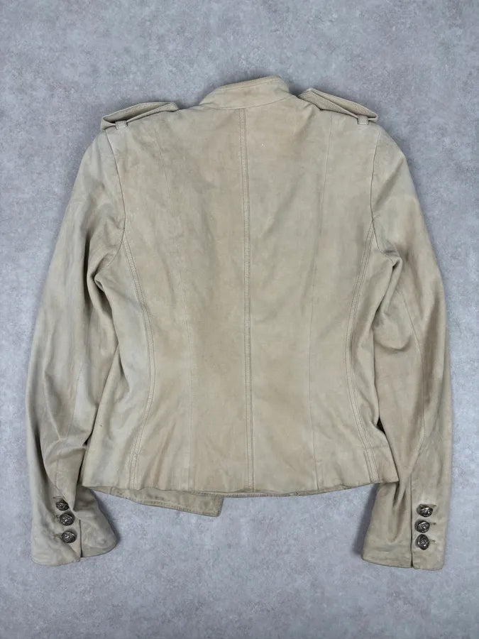 AW2005 Christian Dior Beige Asymmetrical Officer Leather Jacket FAHEMya 4