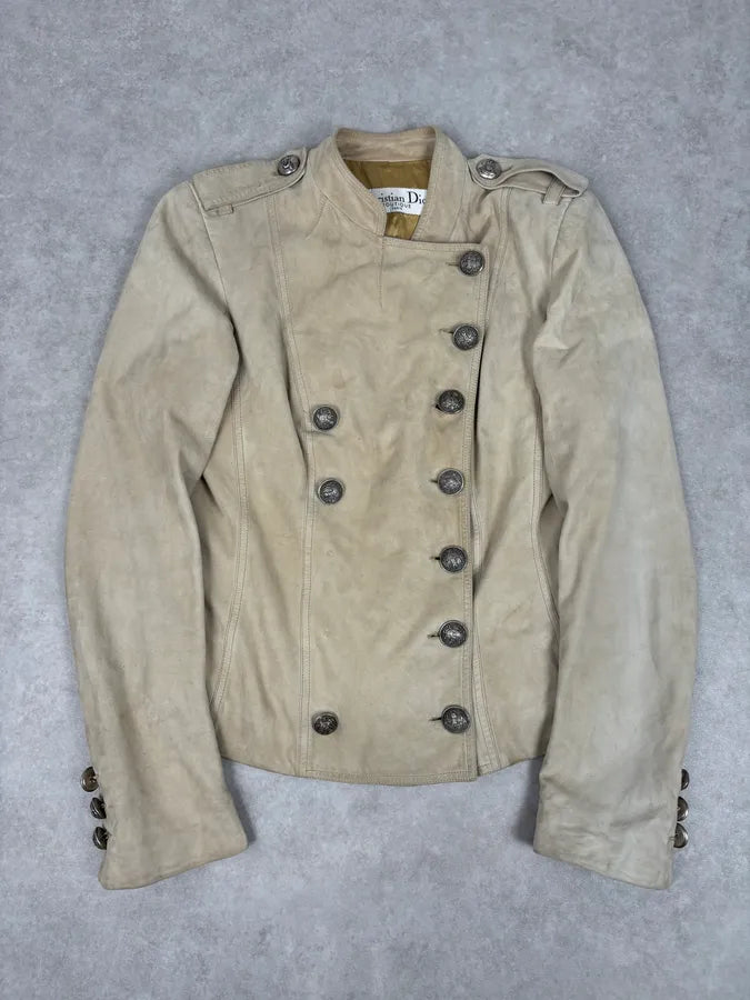 AW2005 Christian Dior Beige Asymmetrical Officer Leather Jacket FAHEMya 0
