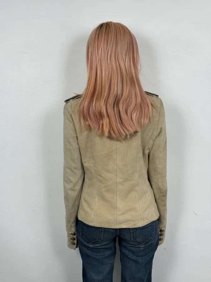 AW2005 Christian Dior Beige Asymmetrical Officer Leather Jacket FAHEMya 2
