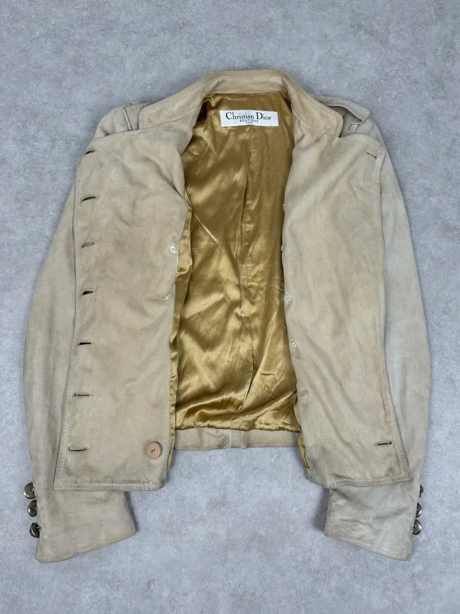 AW2005 Christian Dior Beige Asymmetrical Officer Leather Jacket FAHEMya 6