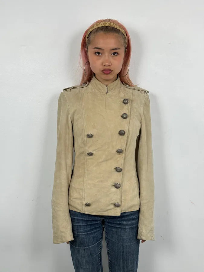 AW2005 Christian Dior Beige Asymmetrical Officer Leather Jacket FAHEMya 1