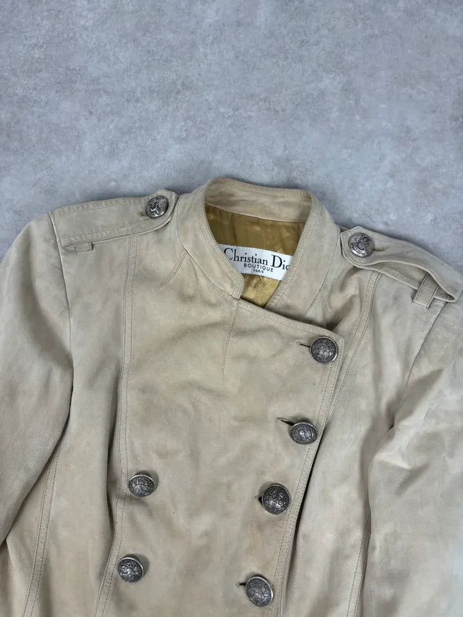 AW2005 Christian Dior Beige Asymmetrical Officer Leather Jacket FAHEMya 3