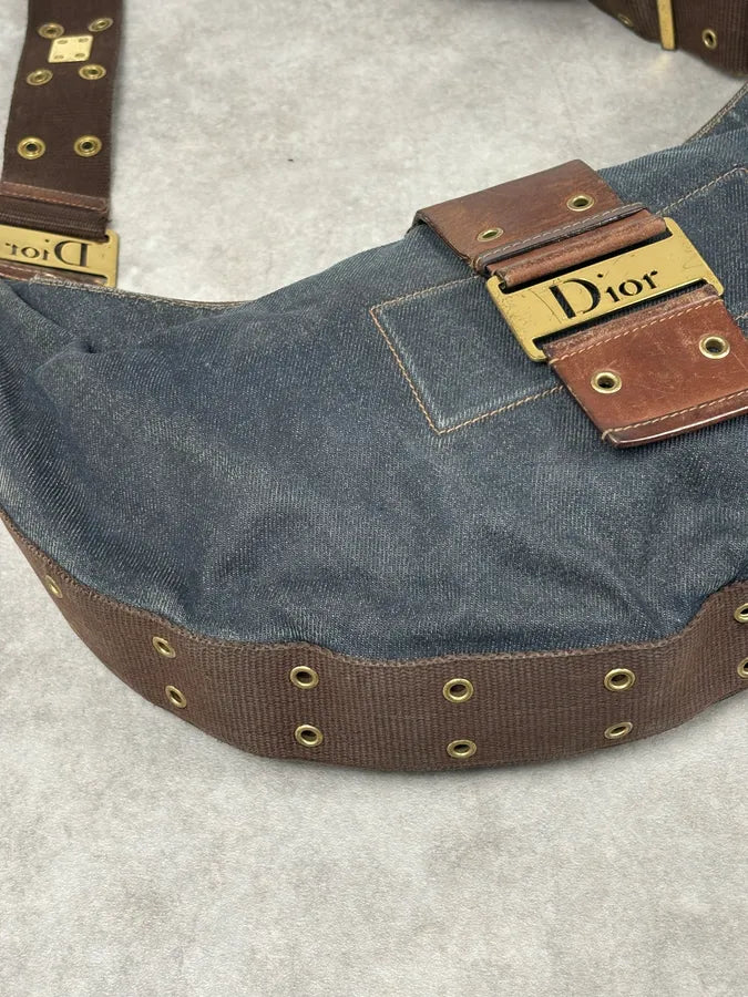 AW2003 Christian Dior Half Moon Navy Denim Leather Studded Bag yTJcOOY 7