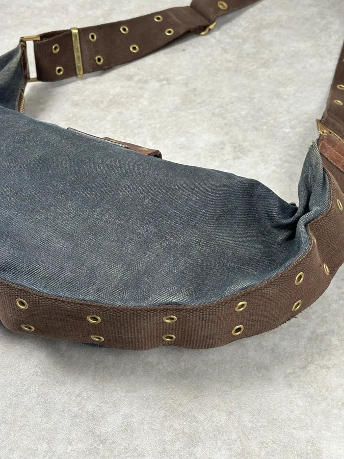 AW2003 Christian Dior Half Moon Navy Denim Leather Studded Bag yTJcOOY 5