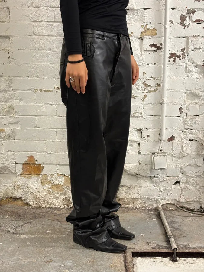 1990s Jean Paul Gaultier Black Faux Leather Pants MHeMywr 1