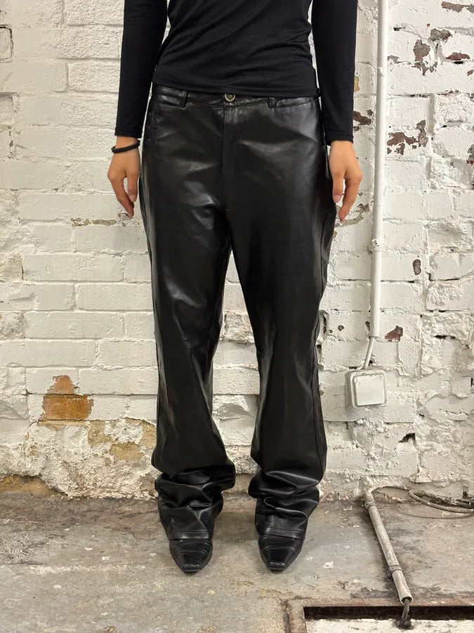 1990s Jean Paul Gaultier Black Faux Leather Pants MHeMywr 0