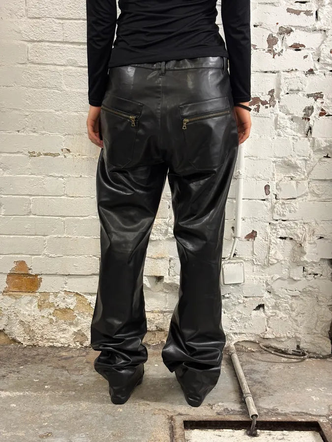 1990s Jean Paul Gaultier Black Faux Leather Pants MHeMywr 2