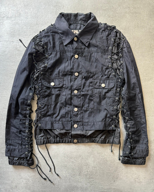 AW2003 Jean Paul Gaultier Strapped Bondage Light Trucker Jacket (S) - 1