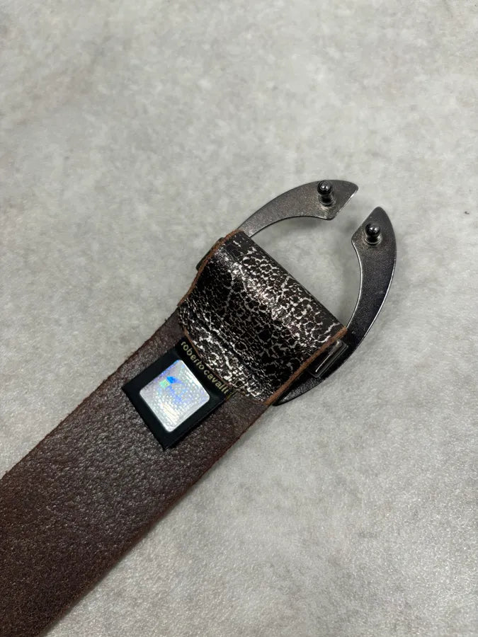 2000s Cavalli Brown Cracked Avant-Garde Textured Leather Belt ETeXzhc 6