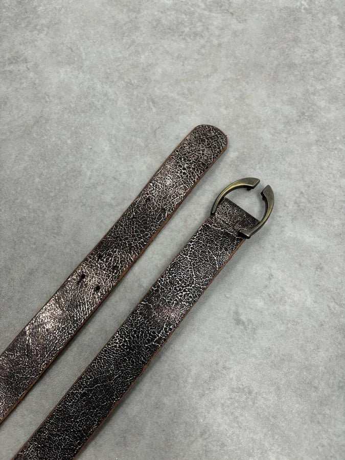 2000s Cavalli Brown Cracked Avant-Garde Textured Leather Belt ETeXzhc 4