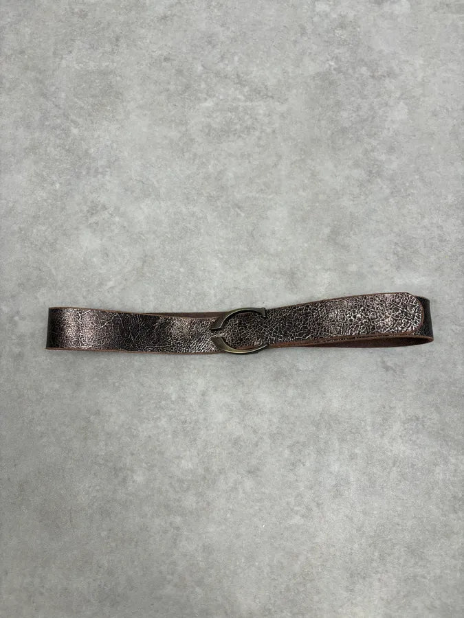 2000s Cavalli Brown Cracked Avant-Garde Textured Leather Belt ETeXzhc 3