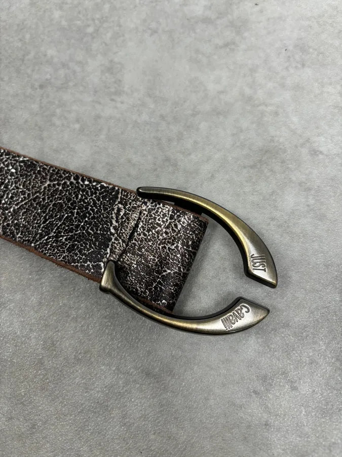 2000s Cavalli Brown Cracked Avant-Garde Textured Leather Belt ETeXzhc 7