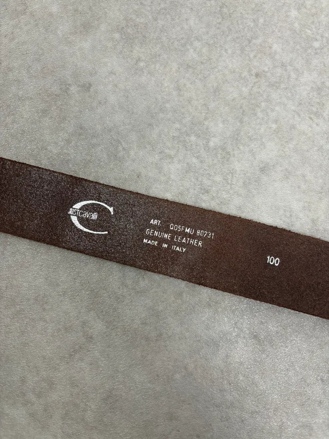 2000s Cavalli Brown Cracked Avant-Garde Textured Leather Belt ETeXzhc 8