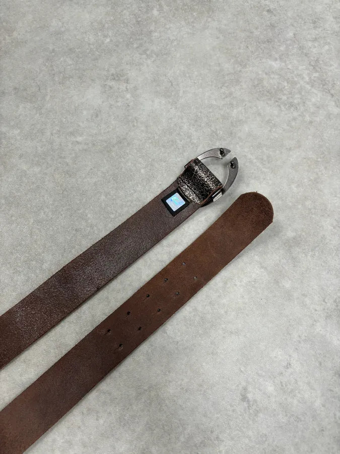 2000s Cavalli Brown Cracked Avant-Garde Textured Leather Belt ETeXzhc 5