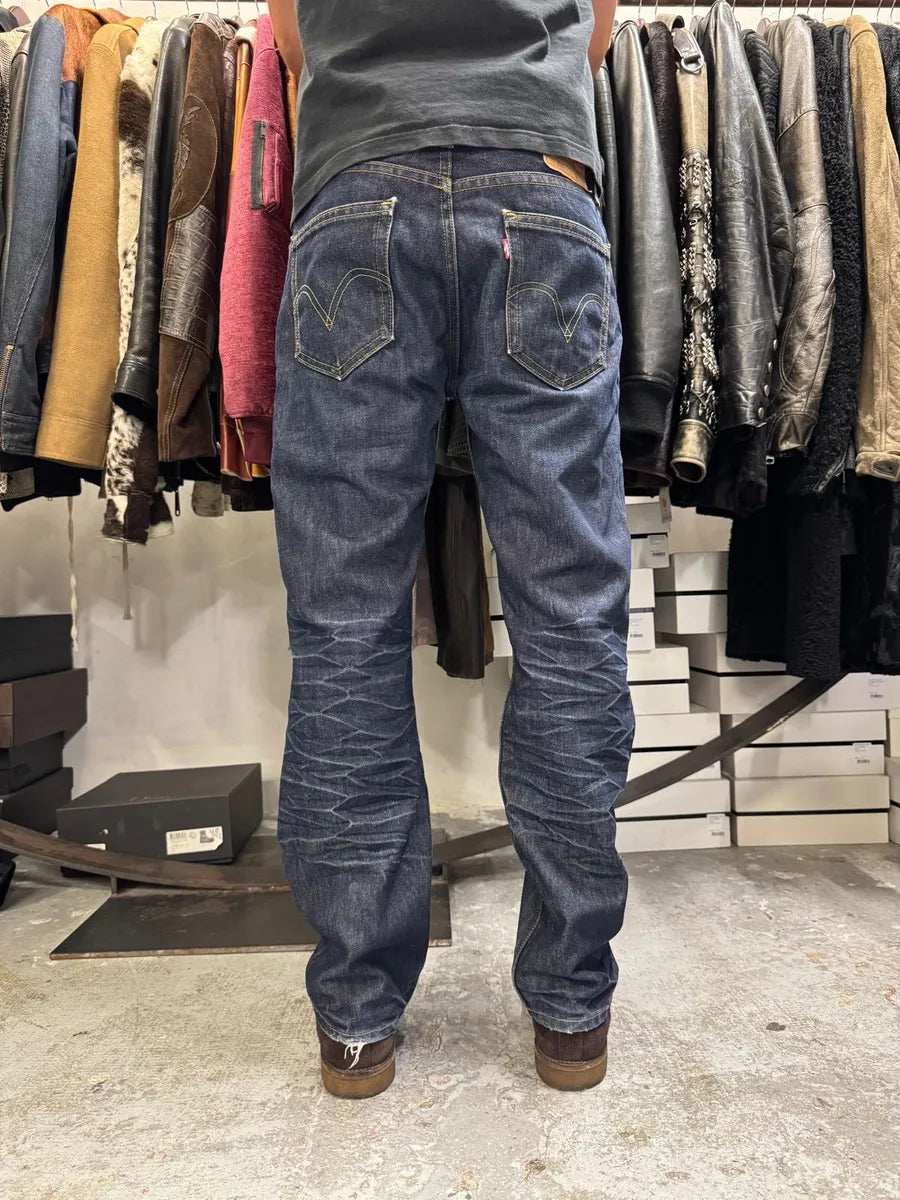 Levi’s 505 Navy Blue Eroded Brut Denim Jeans CGqawXM 1