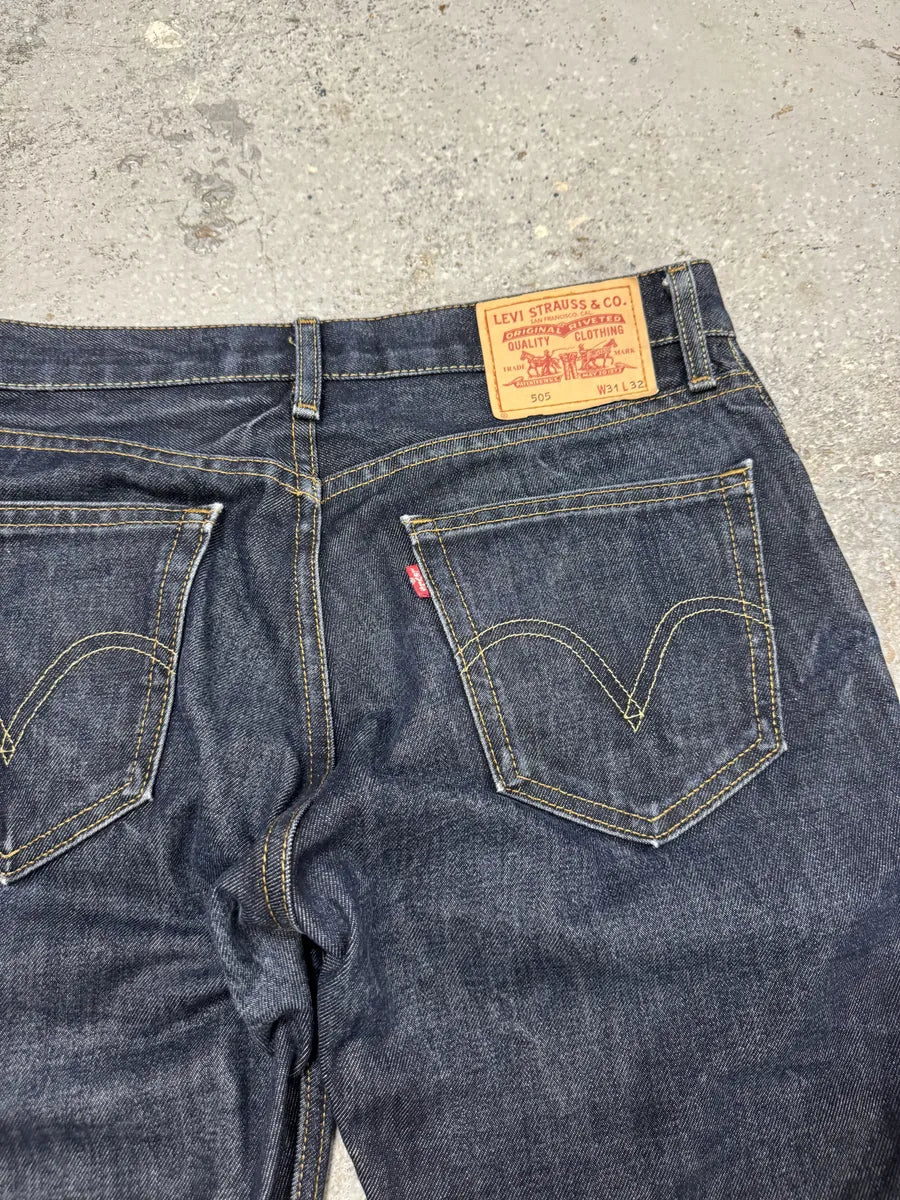 Levi’s 505 Navy Blue Eroded Brut Denim Jeans CGqawXM 9