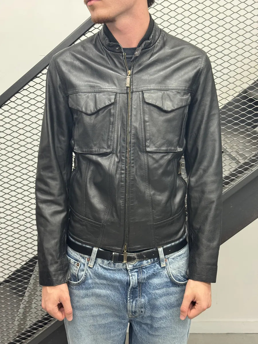 Levis Black Leather Multi-Pocket Jacket aOMANeJ 1