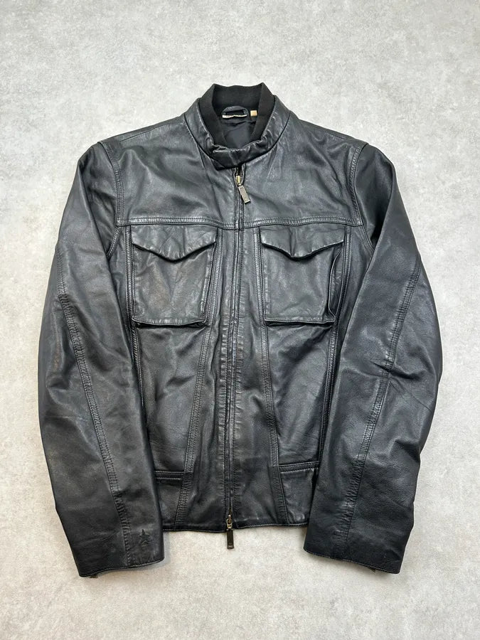 Levis Black Leather Multi-Pocket Jacket aOMANeJ 0