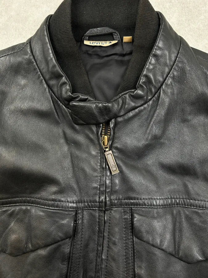 Levis Black Leather Multi-Pocket Jacket aOMANeJ 3