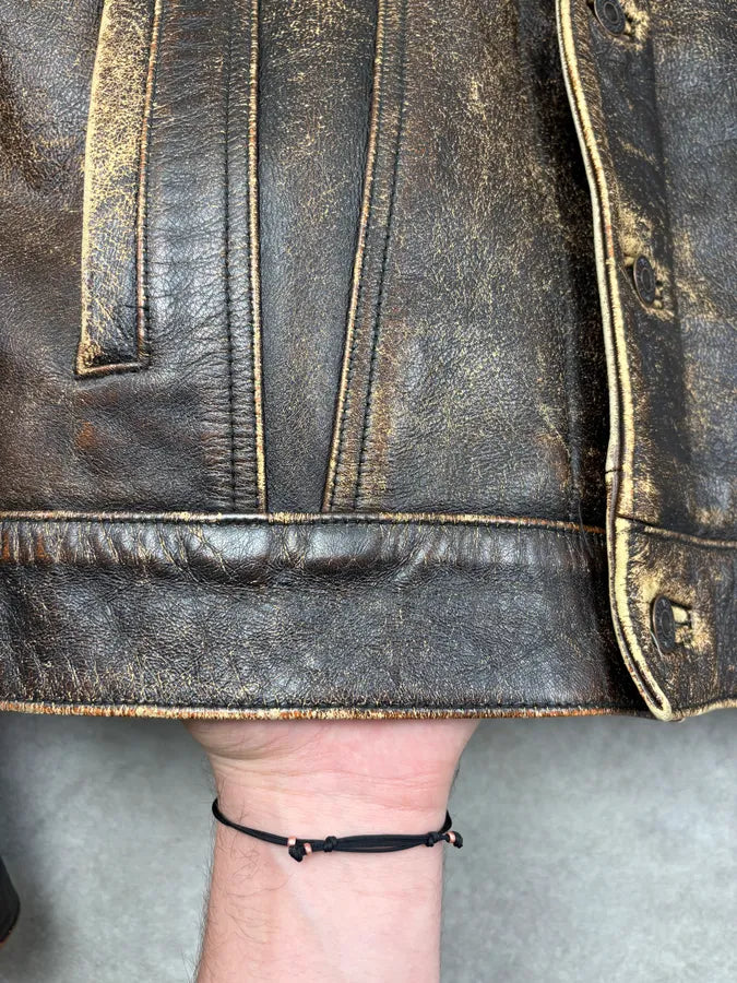 2000s Levis Brown Yellow Eroded Leather Jacket ntDQdFh 9