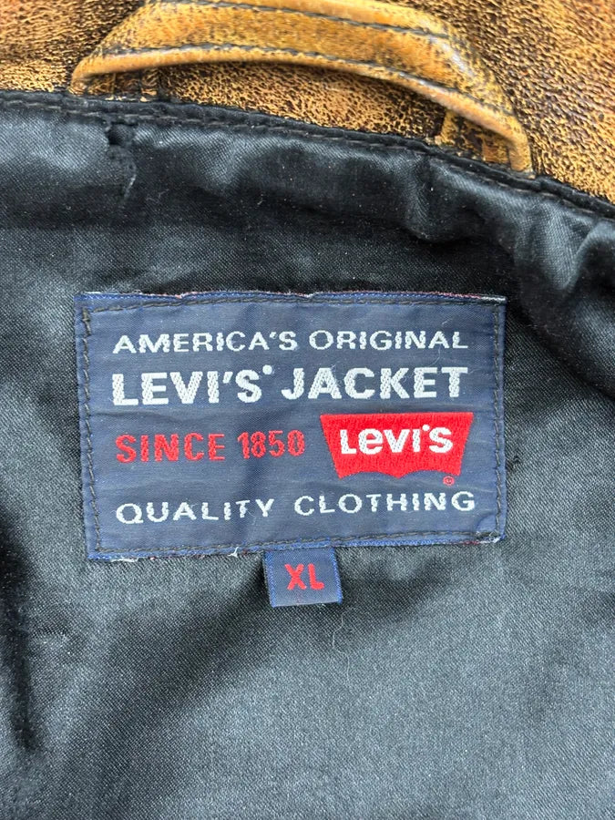 2000s Levis Brown Yellow Eroded Leather Jacket ntDQdFh 11