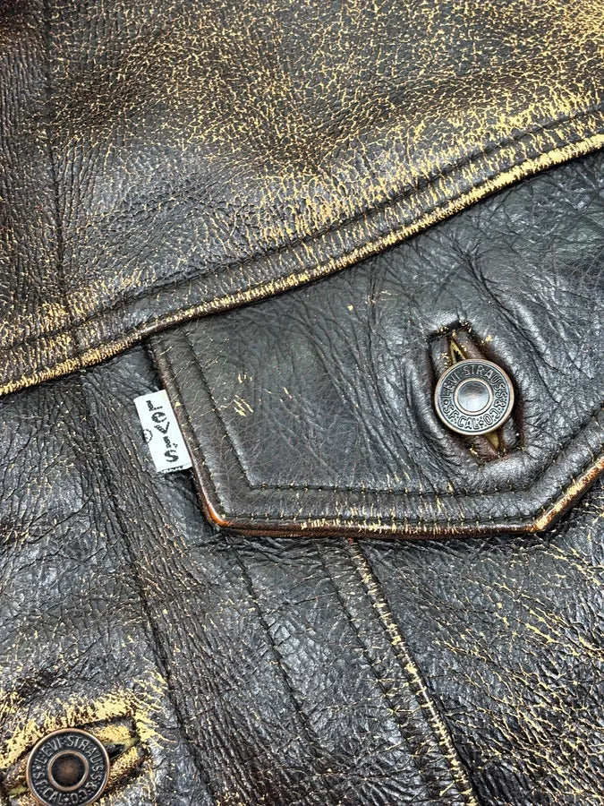 2000s Levis Brown Yellow Eroded Leather Jacket ntDQdFh 10