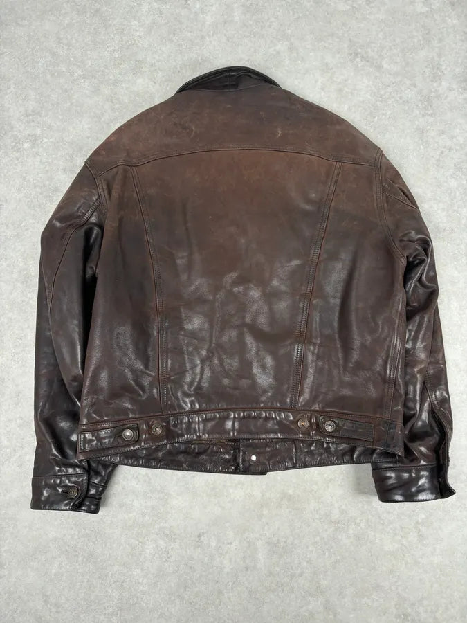 2000s Levis Brown Leather Multi-Pocket Leather Jacket KEmsrWb 4