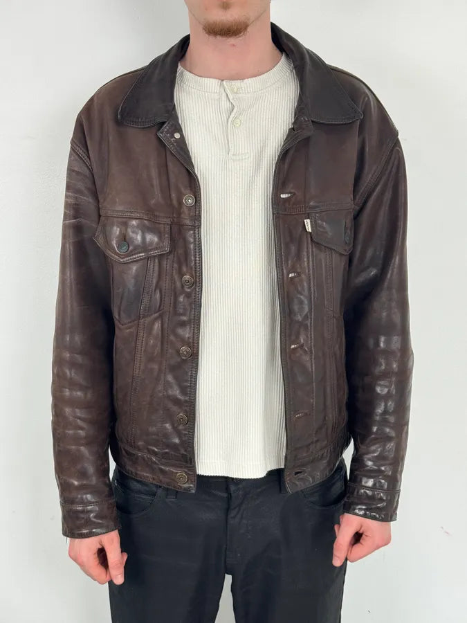 2000s Levis Brown Leather Multi-Pocket Leather Jacket KEmsrWb 1
