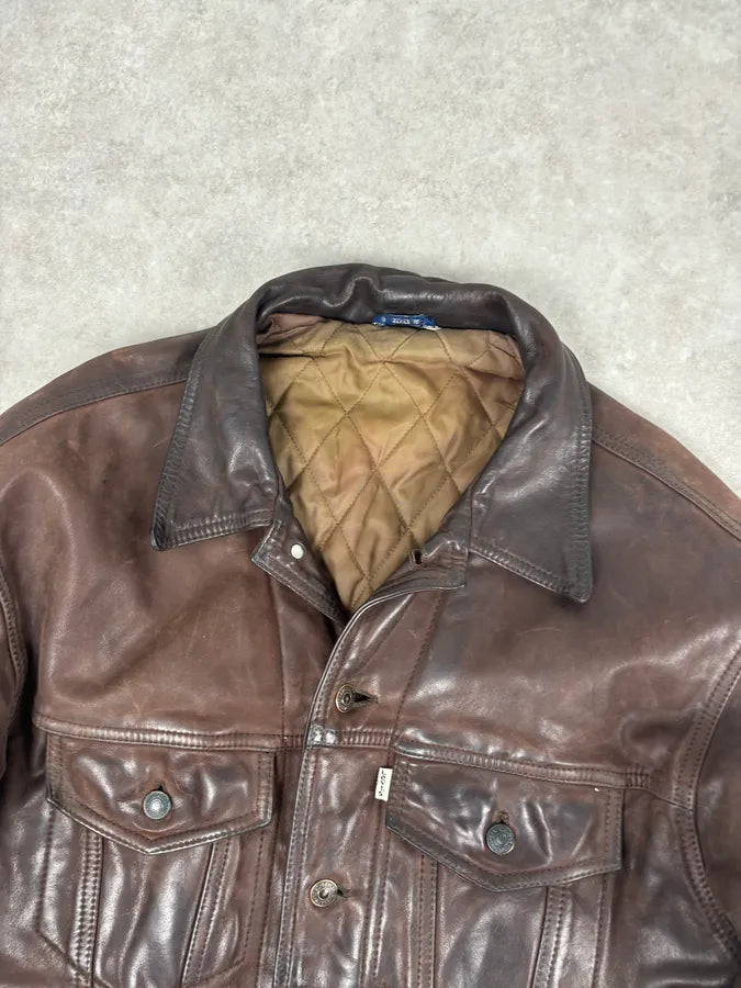 2000s Levis Brown Leather Multi-Pocket Leather Jacket KEmsrWb 3