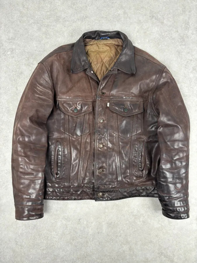 2000s Levis Brown Leather Multi-Pocket Leather Jacket KEmsrWb 0