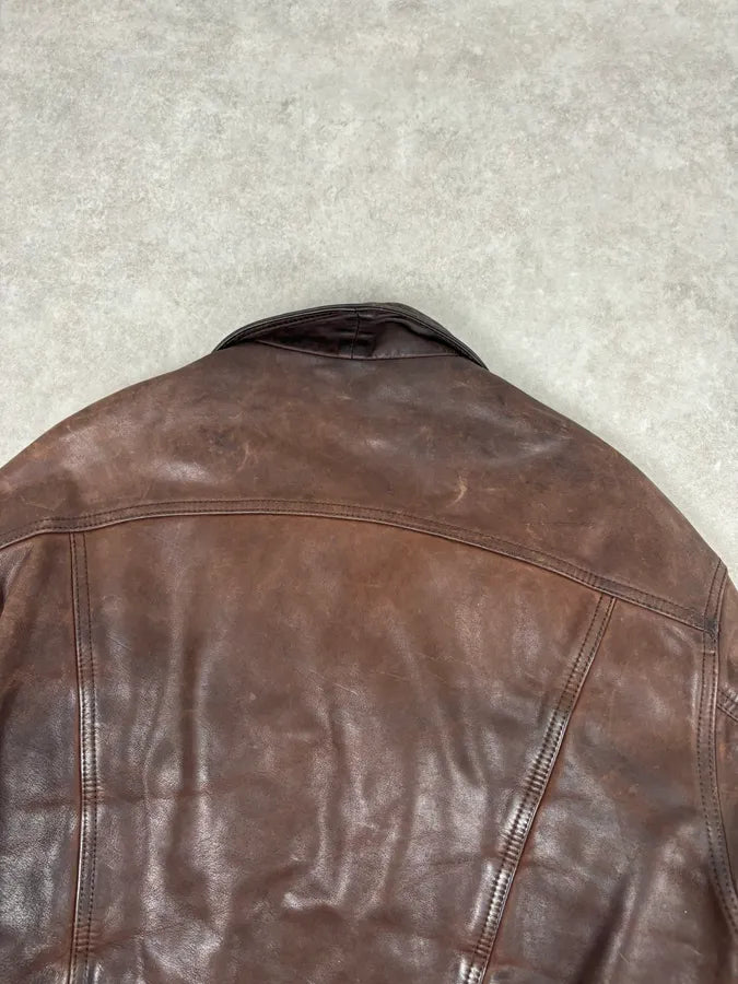 2000s Levis Brown Leather Multi-Pocket Leather Jacket KEmsrWb 5
